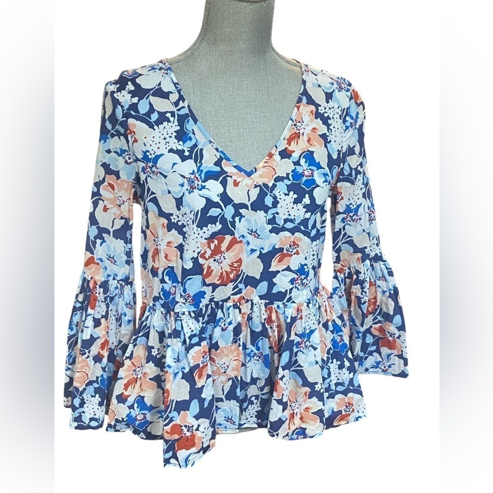 Jane & Delancy V-Neck Anthropology Cotton Bell Sleeve Top Small 0956